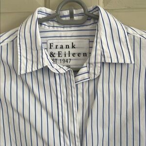 Frank & Eileen White Silvio Shirt with Blue Stripes